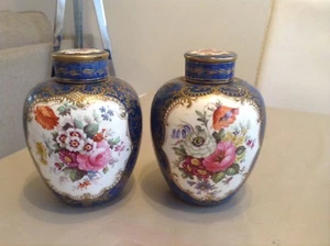 Exquisite Antique Blue Cobalt & Gold Gilt Crown Staffordshire Pots / Vases Rare - Picture 1 of 12