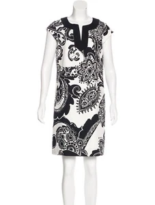 KATE SPADE Linen Cotton Sheath Paisley Prints Black White dress 14 XL $478 NEW - Picture 1 of 3