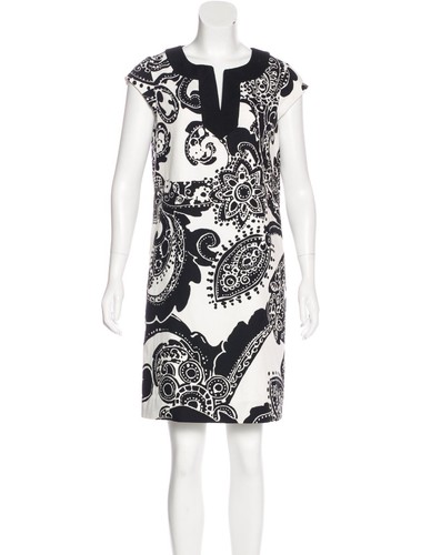 Abito KATE SPADE lino cotone tubino stampe paisley nero bianco 14 XL $478 NUOVO