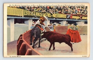 Postcard Mexico Juarez Bull Fight Matador 1940s Unposted Linen - Picture 1 of 2