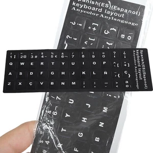 Keyboard Sticker Spanish Waterproof Black Background For 10in To 17in Laptop Fit - Picture 1 of 24