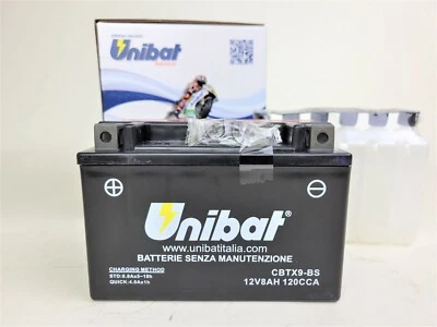 UNIBAT CBTX9-BS AGM MAINTENANCE FREE BATTERY HONDA MOTORCYCLE ATV MATCH YTX9-BS - Image 1 of 2