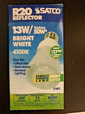 SATCO S7402 R20 REFLECTOR BRIGHT WHITE 13W 50W EQUIV FLUORESCENT BULB 4100K - Image 1 of 3