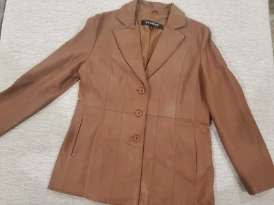 PRAGUE Leather Jacket Women's Size Large 3 Button w/ Pockets - Image 1 of 4