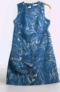 Tory Burch Tabora Palm Leaf blue business casual Dress size 6 Linen Blend Resort - Picture 1 of 7