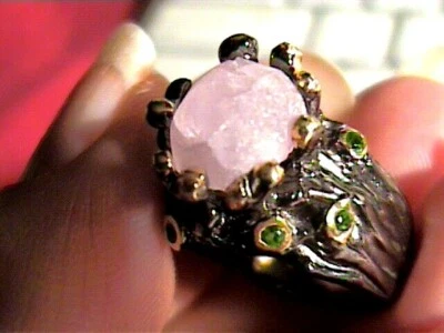 ANILLO NATURAL TSAVORITA ÁSPERA MORGANITA PLATA ESTERLINA 925 7,25 diseñador artístico  Foto 1 de 4