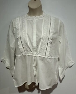 White Long Sleeves Ruffle Shirt /Embroidery /Cotton Size 44 NWT - Picture 1 of 8