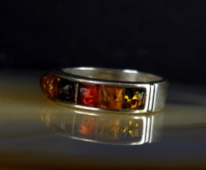 Ring Silber 925 Bernstein Multicolor 19,8 mm - attraktiv Vintage warm leuchtend - Bild 1 von 7