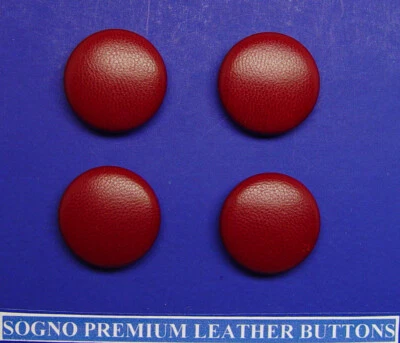 Set of 4 MADE IN USA 23mm (15/16") Oxblood-red leather covered jacket buttons  - Image 1 of 4