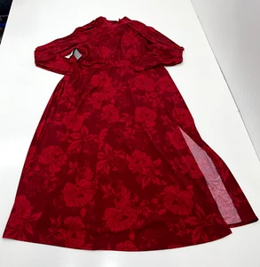 Lane Bryant Red Long Sleeve Halter Tie Neck Floral Dress Women's Size 22/24 NEW - Picture 1 of 7