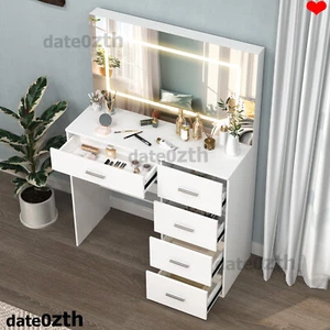 Vanity Table with Large LED Lighted Mirror Makeup Dressing Desk with 5 Drawers - Picture 1 of 10