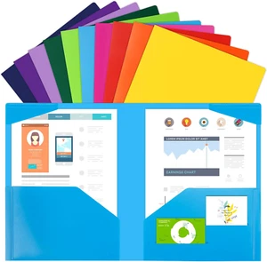 100Pcs Plastic Folders with Pockets, Heavy Duty Pocket Folders with 4 Pockets fo - Picture 1 of 7