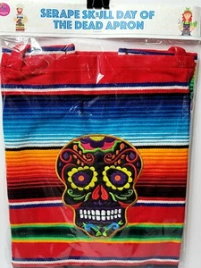 ¡Nuevo! Delantal colorido día de los muertos Serape bordado calavera de azúcar con bolsillos nuevo en paquete - Imagen 1 de 9