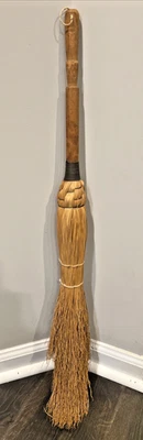 Handmade 32" Straw Hearth Broom w/Wood Handle ~ Farmhouse Primitive Rustic - Image 1 of 4