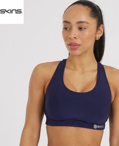 Womens Skins DNAmic Medium Impact Sports Bra Gym Yoga Running Navy Blue RRP £45 - Picture 1 of 4