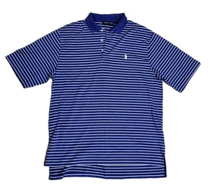 Vintage Polo Golf Shirt Blue Striped Short Sleeve 1/4 Button Ralph Lauren - Picture 1 of 5