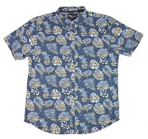 Straight Faded Mens L Shirt Short Sleeve Button Front Regular Fit Floral Blue - Picture 1 of 5