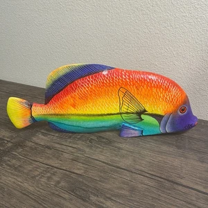 TROPICAL FISH Carved Wood Figurine Hand Painted 17” Nautical Beach Decor 3949 - Picture 1 of 14