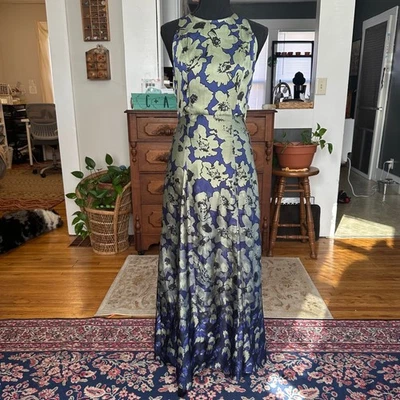 Maxi Vestido Banana Republic Estampado Floral Sin Mangas Azul Verde Talla 0 Foto 1 de 4