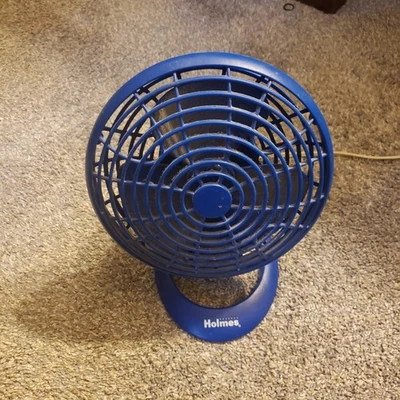 Vintage 90s Holmes Desk Bedroom Fan Blue Tilt 2 Speeds Retro Tested - Image 1 of 4