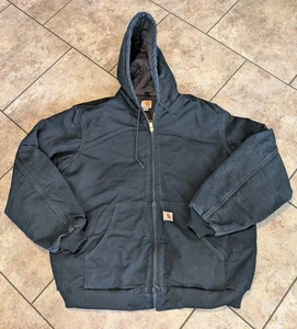 VTG Y2K Carhartt J140 BLK Full Zip Hooded Work Wear Jacket Men’s Size XL - Tall - Picture 1 of 10