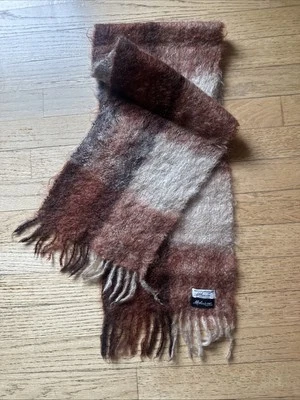 L.S. Ayres Indiana 100% Mohair Wool Plaid Western Germany Brown Fringed 44x9 - Image 1 of 4