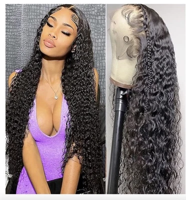 Peluca de cabello humano real con frente de encaje 20 pulgadas 13x4 rizada negra brasileña prearrancada 180 % Foto 1 de 4