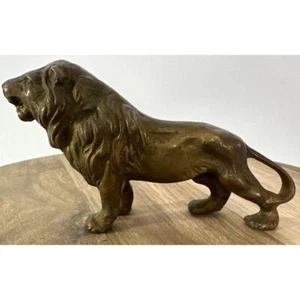 Statua animale decretivo leone ottone vintage metà secolo re della giungla 6 pollici - Foto 1 di 6