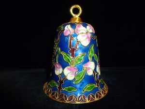 New ListingVintage Cloisonne Bell Ornament - 3 1/2" Blue with flowers