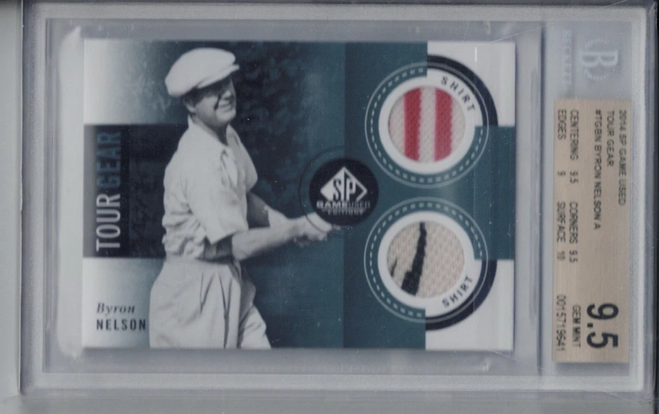 Byron Nelson 2014 SP Game Used Golf Tour Gear DUAL Shirt Relic BGS 9.5 GEM MINT - Image 1 of 2