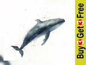 Graceful Whale Watercolor Painting Print 5" x 7" Oceanic Art Decor - Picture 1 of 6