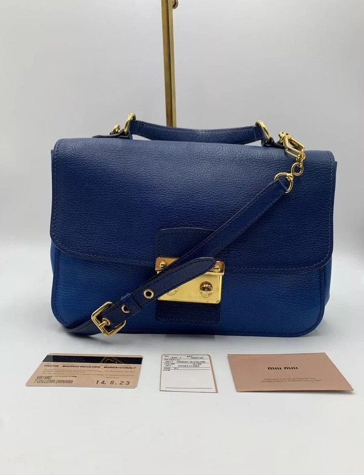 Autêntica bolsa tiracolo Miu Miu 2 tons 2 vias azul Madras alça superior bolsa Preloved - Imagem 1 de 4