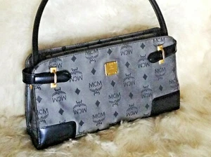 Vintage Authentic MCM Black Visetos Pattern Gray Black Shoulder Handbag Germany - Picture 1 of 12