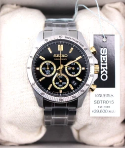 SEIKO SPIRIT SBTR015 Cronógrafo Negro Oro Impermeable Reloj Hombre Auténtico - Imagen 1 de 23