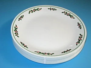 12 Corning Corelle Dinner Plates Christmas Holly Days 8 w/Black Vein 10.5" 1985 - Picture 1 of 5