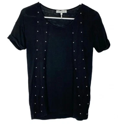 Sandro Linen Top Womens Small Black Lace Studded Short Sleeve Blouse Sweater - Image 1 of 4