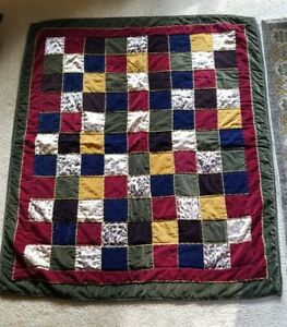 Vintage Mid Century Velvet Satin Silk? Patchwork Quilt Bedspread Blanket NICE
