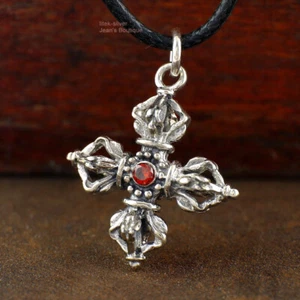 Colgante Cruz de Plata Esterlina 925 Budismo Vajra Dorje De Colección A2802 - Imagen 1 de 7