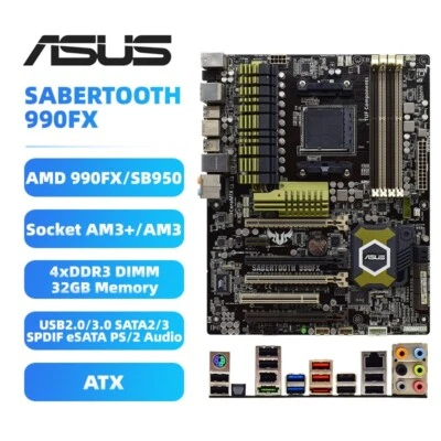 ASUS AMD 990FX Motherboard SABERTOOTH 990FX AM3+/AM3 DDR3 for FX/Athlon/Phenom - Image 1 of 4
