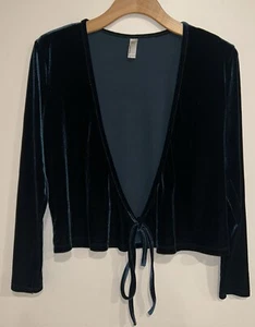 American Apparel Dark Green Velvet Wrap Top Size Large - Picture 1 of 5