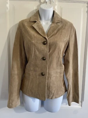 Vtg 90s Y2K Ruff Hewn Suede Jacket 100% Leather Tan Doeskin Lined M Classic - Image 1 of 4