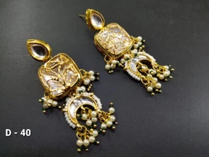 Conjunto de joyas aretes Kundan Meena chapados en oro de actriz de Bollywood lo último - Imagen 1 de 24