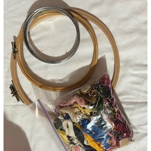 Metal & Wood Embroidery Hoops qty 3 & Threading in a variety of colors & sizes - Picture 1 of 2