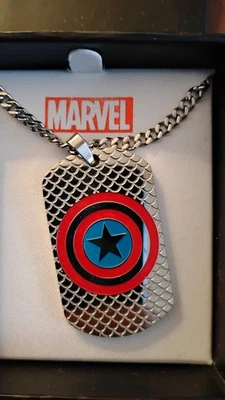 Marvel Capitán América Acero Inoxidable Hombres Etiqueta de Perro Collar Hermosa Pieza Nuevo Foto 1 de 4