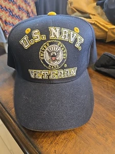 United States Navy Official U.S. Navy Veteran Ball Cap Adjustable Blue & Gold OS - Picture 1 of 5