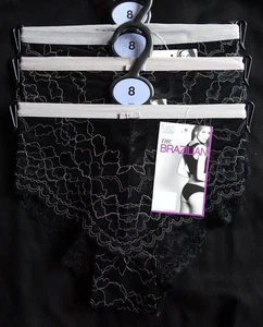 DAMEN M&S 3ER PACK BRASILIANISCHE SLIPS SCHWARZ MIX GRÖSSE 8 – NEU MIT ETIKETT - Bild 1 von 1