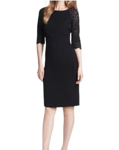 Abito tubino Lafayette 148 elegante nero completamente foderato con maniche in pizzo all'uncinetto - Foto 1 di 7