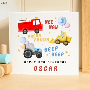 Personalisierte Karte 3. Geburtstag für Junge, Sohn 3. Geburtstag Karte Bagger Dritter 6x6 - Bild 1 von 2