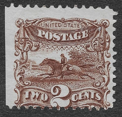 MMK Philately: US Scott #113 Unused NG SE 2c Brown Post Horse and Rider SCV $190 - Image 1 of 2