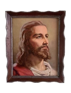 Vintage Peter V Bianchi Jesus Picture Wall Art Print 1959 Wood Frame 16.5”x13.5” - Picture 1 of 19
